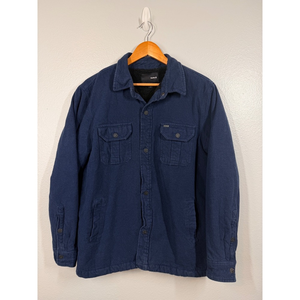 Hurley Shacket Jacket Mens Large Navy Blue Sherpa Lined Flannel‎